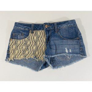 American Rag Womens Jean Shorts Sz 1 Denim Booty Raw Hem Distressed Crochet